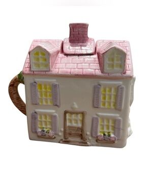 Vintage Midwest Imports Pink Cottage House Teapot Ceramic Cottagecore Decor Rare